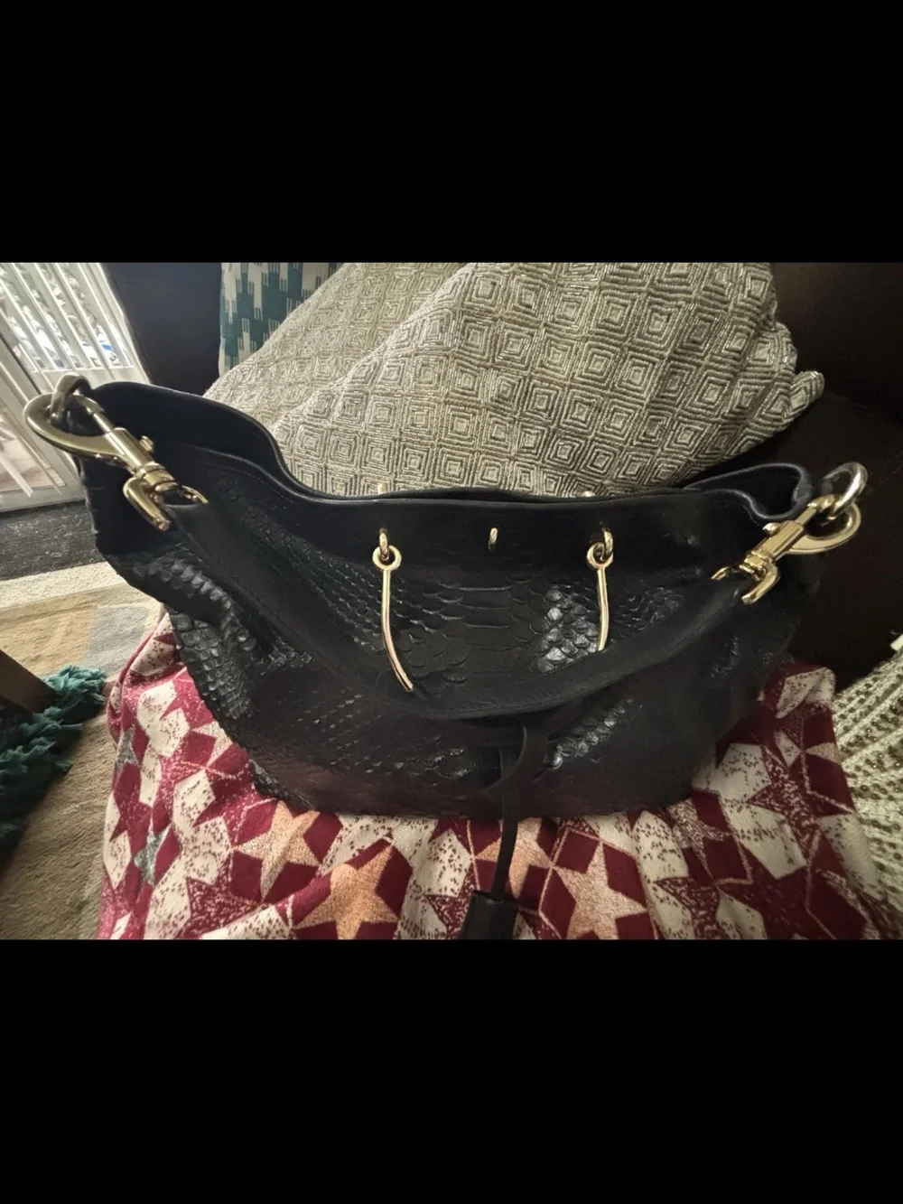 Mulberry Black Python-Texture Satchel with Gold Hardware